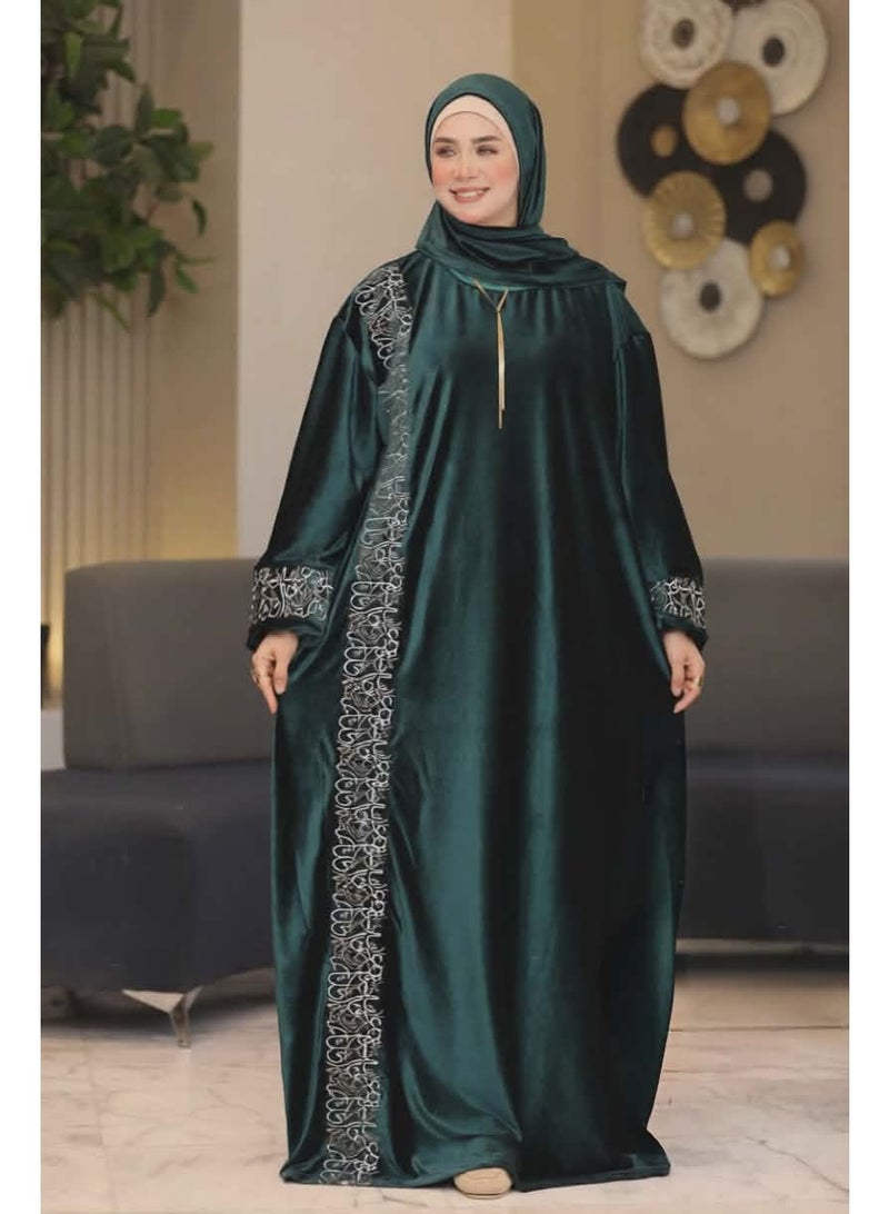 Women's prayer robe – distinctive and elegant embroidered design – olive green - Image 3